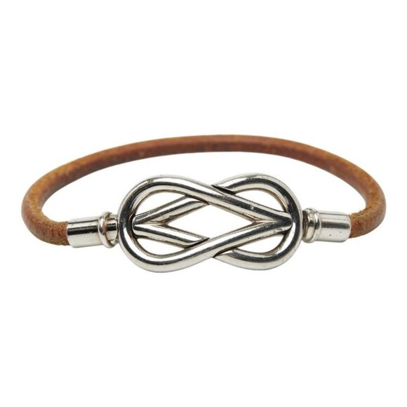 Hermes Jewelry - Hermes Atame Silver Brown Metal Leather